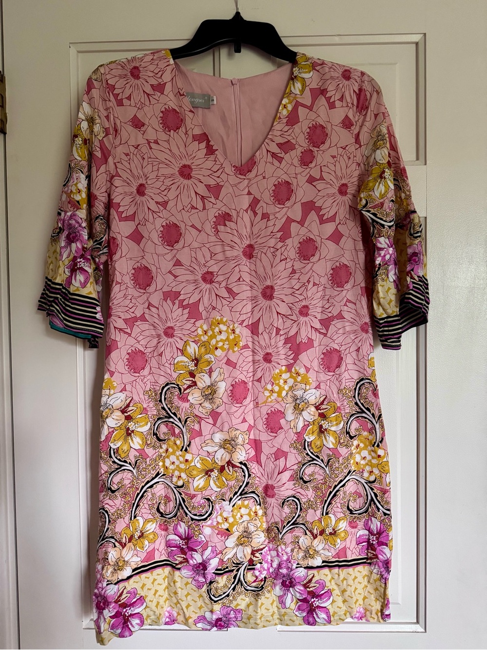 Floral Pink Midi Dress with V-Neck